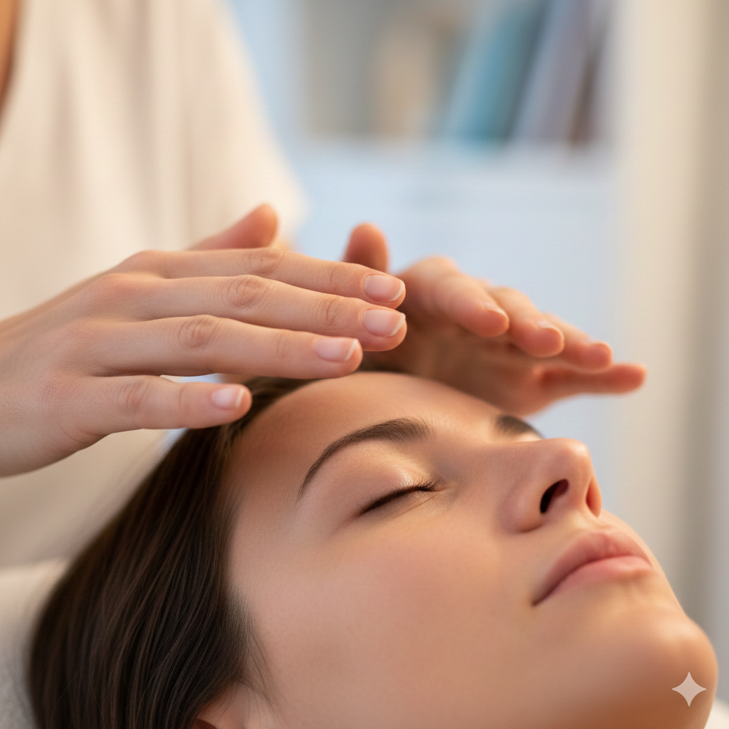 début d'une séance d'acces bar pour une sensation de calme profond,